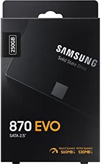 Samsung SSD 870 EVO, 250 GB, Form Factor 2.5”, Intelligent Turbo Write, Magician 6 Software, Black