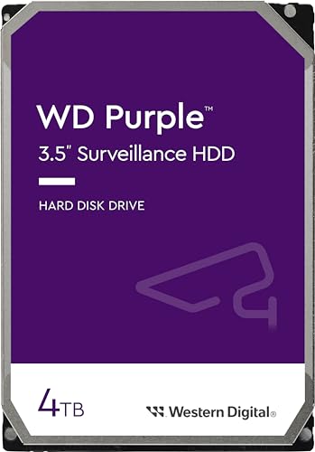 Western Digital Purple 4TB per Videosorveglianza, Hard Disk interno da 3.5”, Tecnologia AllFrame, 180BT/anno, Cache da 256 MB, Garanzia 3 anni