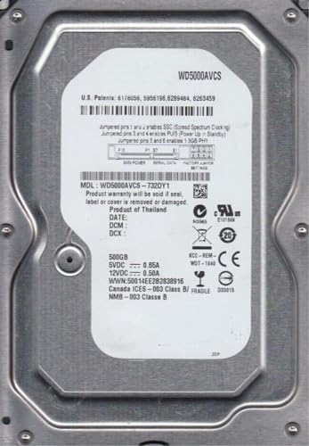 Generic 500 GB SATA WD5000AVCS-732DY1 5400 rpm 16 MB 3.5" disco rigido