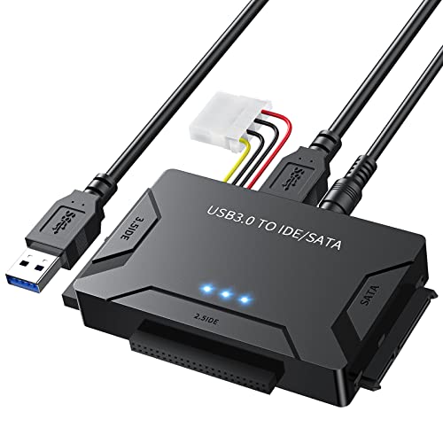 POSUGEAR USB 3.0 a SATA e IDE Adattatore, Convertitore da IDE/SATA a USB 3.0 per 2.5'' e 3.5'' IDE SATA Disco Rigido HDD SSD, Support 6TB, Incluso 12V 2 Adattatori, Cavo USB 3.0 e Cavo Sata di Alime