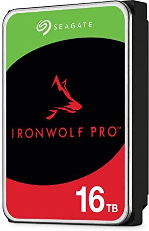 Seagate IronWolf Pro, 16TB, Unità disco interna NAS classe Enterprise Unità SATA CMR da 6GBit/s, 3,5", 7.200 giri/min, con cache da 256 MB per sistemi NAS RAID, servizi Rescue (ST16000NT001)