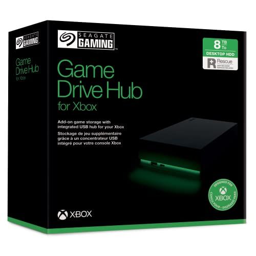 Seagate Game Drive Hub, 8TB, External Hard Drive Desktop, USB 3.2 Gen 1, Dual USB-C and USB-A ports, Xbox Certified, with RGB LED lighting, (STKW8000400), HUB Black w. LED