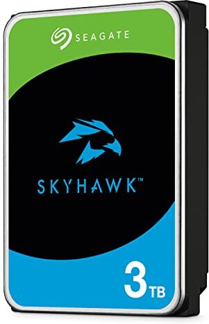 Seagate SkyHawk AI, 3 TB, Unità Disco Interna per Applicazioni di Sorveglianza, Unità SATA 6 GBit/s, 3.5", Cache 64 MB per Sistemi con Videocamere DVR e NVR, 3 Anni di Servizi Rescue (ST3000VX010)