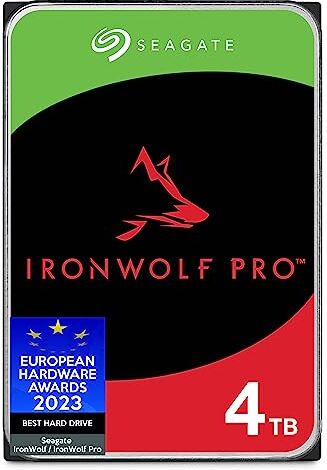 Seagate IronWolf Pro, 4 TB, Hard Disk SATA da 6 GBit/s, HDD, CMR 3,5" 7.200 RPM, Cache da 128 MB per NAS con Sistema RAID, 3 anni Rescue Services, Pacchetto di Facile Aperture (ST4000NEZ01)