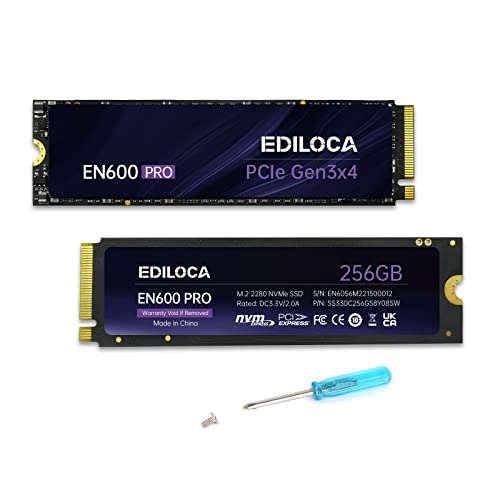 Ediloca EN600 PRO 256GB SSD Interno PCIe Gen3, NVMe M.2 2280, cache SLC, 2800 MB/s in lettura, 2000 MB/s in scrittura, 3D NAND TLC, Unità a stato solido interne, compatibile con desktop e laptop