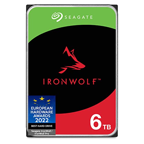 Seagate IronWolf, 6 TB, Disk Interno NAS, SATA da 6 Gbit/s, CMR 3,5", 5400 giri/min, cache 256 MB, NAS RAID, 3 anni Rescue Services, Imballaggio Senza Frustrazioni (ST6000VNZ06), Amazon Exclsusivo