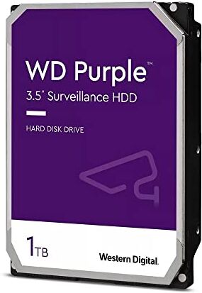 Western Digital Purple 1TB per disco rigido interno di videosorveglianza da 3,5" Tecnologia AllFrame™ 180 TB/anno, 64 MB di cache, garanzia di tre anni