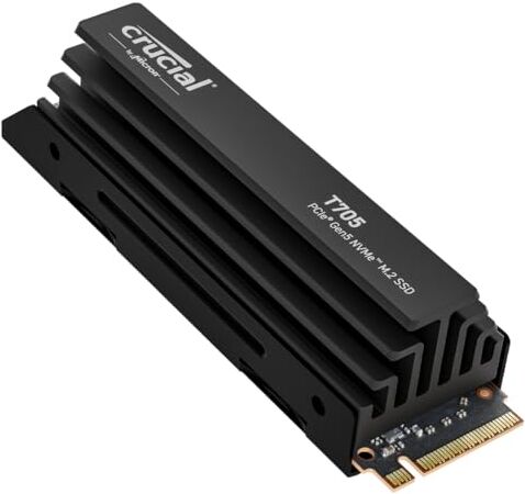 Crucial T705 SSD 4TB PCIe Gen5 NVMe M.2 SSD Interno Gaming con Dissipatore Premium (Nuovo 2024), Fino a 14.100MB/s, Microsoft DirectStorage, Retrocompatibilità PCIe 3.0 e 4.0 CT4000T705SSD5