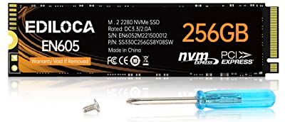 Ediloca EN605 256GB M.2 SSD, NVMe1.3 PCIe Gen3 x4 SSD Unità a stato solido interne, M.2 2280 Velocità di lettura/scrittura fino a 2150/1300 MB/s SSD interno compatibile con laptop e PC desktop