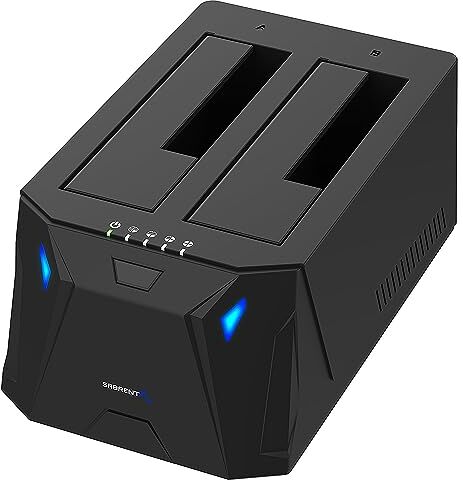 Sabrent Docking Station SSD/Hard Disk esterno/HDD 2.5/3.5 pollici, USB 3.2 Gen 1, 2 slot per SSD/HDD, con alimentatore, per SSD SATA fino a 22TB, con funzione clonatore di Hard Disk (EC-HD2B-EU)