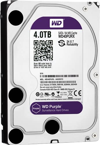 Western Digital Purple HDD Interno 4000 GB, SATA III, 6000 Mbit/s, 5400 rpm, 64 MB, 3.50 Pollici