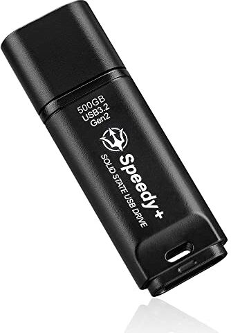 TRIDENITE SPEEDY+, unità USB portatile a stato solido da 500 GB, USB 3.2 Gen2 UASP SuperSpeed+. Velocità ottimali fino a 600 MB/s in lettura, 500 MB/s in scrittura