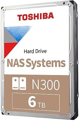 Toshiba 6TB N300 Internal Hard Drive – NAS 3.5 Inch SATA HDD Supports Up to 8 Drive Bays Designed for 24/7 NAS Systems, New Generation (HDWG480UZSVA)