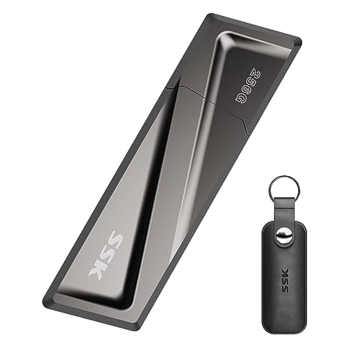 SSK SSD USB 3.2 Gen2 da 256 GB, lettura fino a 550 MB/s e scrittura da 500 MB/s SSD esterno portatile Unità USB veloce + adattatore USB C per smartphone, laptop, tablet e altro di tipo C