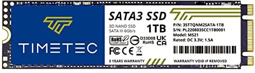 Timetec SSD 3D NAND QLC SATA III 6 Gb/s M.2 2280 NGFF Velocità di lettura fino a 520 MB/s SLC Cache Performance Boost Unità a stato solido interna per PC Computer Laptop e Desktop (1TB)