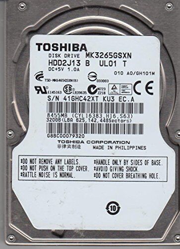 Toshiba MK3265GSXN, A0/GH101M, HDD2J13 B UL01 T, 320GB SATA 2.5 Hard Drive