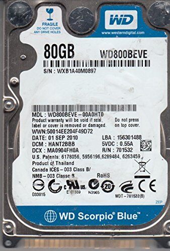 WD800BEVE-00A0HT0, DCM HANT2BBB, Western Digital 80GB IDE 2.5 Hard Drive