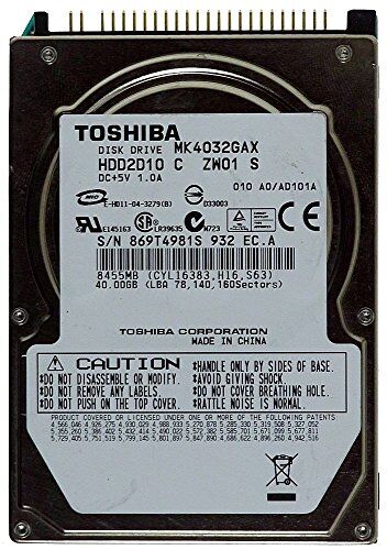 Toshiba 40GB Parallel ATA 2.5" Paralello ATA HDD