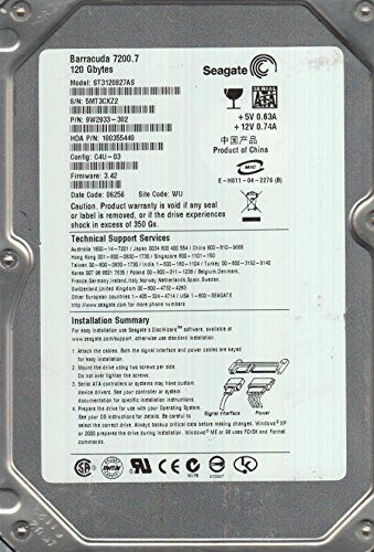 Seagate ST3120827AS, 5MT, WU, PN 9W2933-302, FW 3.42,  120GB SATA 3.5 Hard Drive