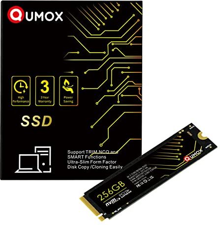 QUMOX Unità a stato solido interna PCIe NVMe M.2 SSD da 256 GB Velocità di lettura ultraveloce 1900 MB/s, velocità di scrittura 1300 MB/s