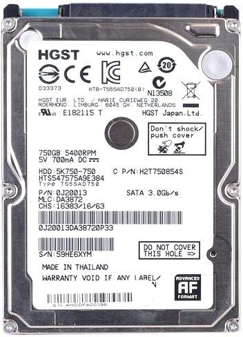 HGST Hitachi Travelstar 5K750 750GB 5.4K RPM da 2,5" SATA II 9.5mm, Argento (ricondizionato)