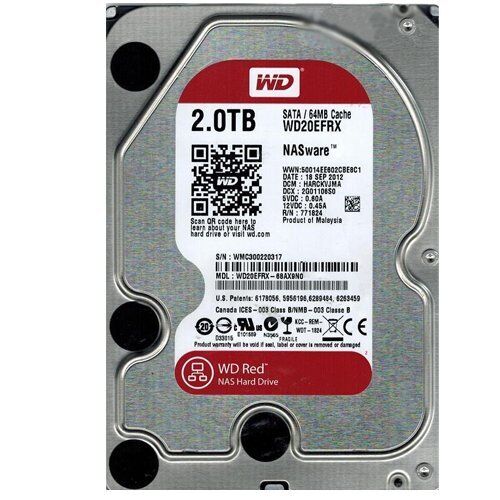 Western Digital Red 20EFRX, 24/7, NAS 3,5", SATA III, fino a 7.200 giri/min, 64 MB, 2 TB Hard Disk