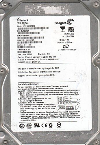 Seagate ST3120025ACE, 5JT, WU, PN 9W6023-177, FW 9.51,  120GB IDE 3.5 Hard Drive