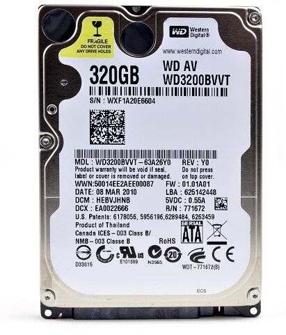 Western Digital 320 GB 8 MB 5400RPM SATA 6,3 cm laptop hard disk interno HDD (Certified Refurbished)