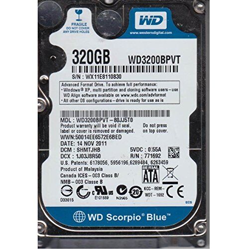 Western Digital Scorpio Blue Hard-Disk interno, 6,4cm (2,5"), 320GB, SATA, 5400g/m, Cache 8MB