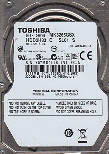 Toshiba MK3265GSX, A0/GJ003A, HDD2H83 C SL01 S, 320GB SATA 2.5 Hard Drive