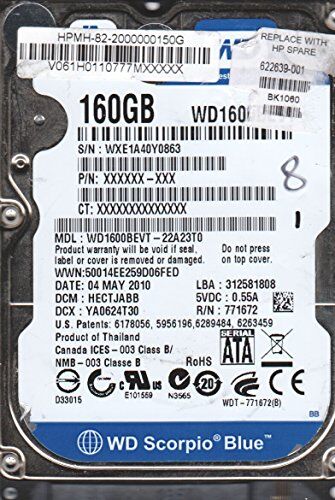 Western Digital WD1600BEVT-22A23T0, DCM HECTJABB, 160GB SATA 2.5 Hard Drive
