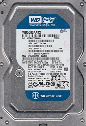 WD5000AAKS-65V0A0, DCM HGNNHTJAHN, Western Digital 500GB SATA 3.5 Hard Drive