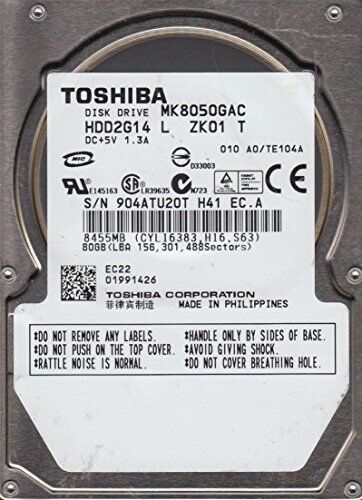 Toshiba MK8050GAC, A0/TE104A, HDD2G14 L ZK01 T, 80GB IDE 2.5 Hard Drive