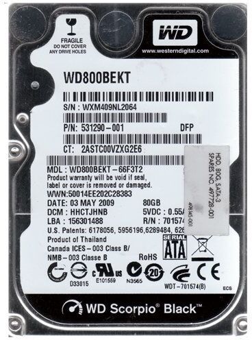 Western Digital WD800BEKT Scorpio 80GB 7200rpm Sata-300 2,5inch Hard