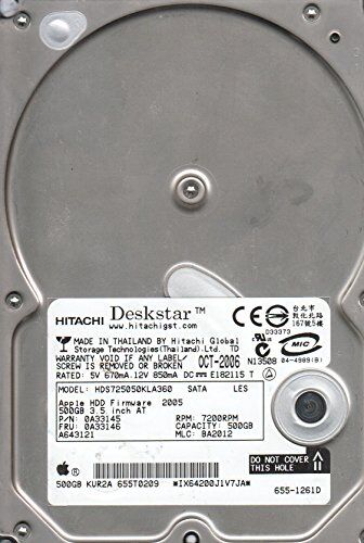 Hitachi HDS725050KLA360, PN 0A33145, MLC BA2012,  500GB SATA 3.5 Hard Drive