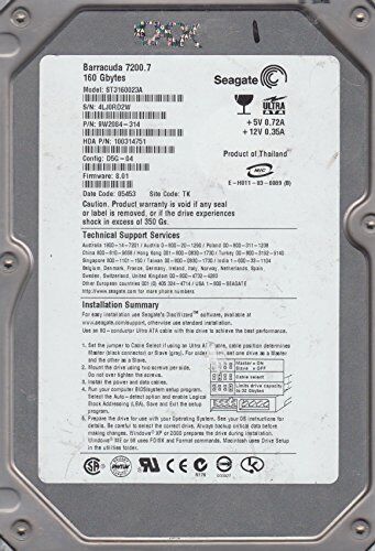 Seagate ST3160023A, 4LJ, TK, PN 9W2084-314, FW 8.01,  160GB IDE 3.5 Hard Drive