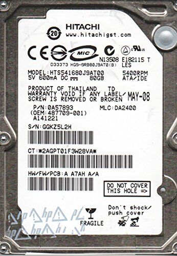 Hitachi HTS541680J9AT00, PN 0A57893, MLC DA2400,  80GB IDE 2.5 Hard Drive