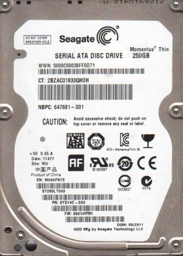 Seagate Momentus ST250LT003 disco rigido interno 2.5" 250 GB Seriale ATA II