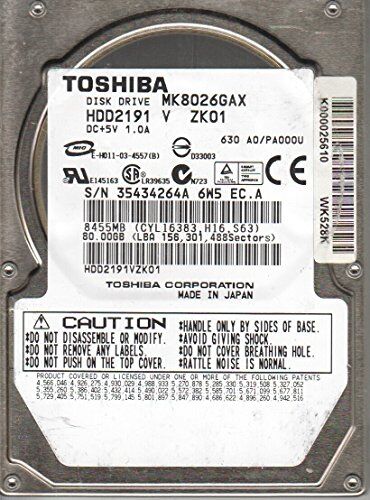 Toshiba MK8026GAX, HDD2191 V ZK01, 80GB IDE 2.5 Hard Drive