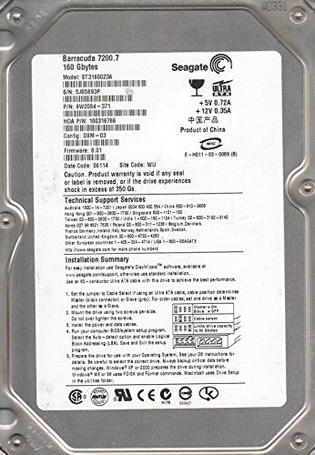 Seagate ST3160023A Barracuda Disco rigido IDE (Bulk) 160 GB 7.200 giri/min., cache di 8 Mb