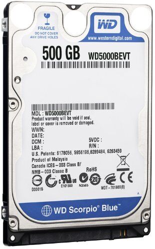 Western Digital WD5000BEVT Scorpio Blue 500GB Hard-Disk interno (6,4 cm (2,5 pollici), 5400RPM, 8MB Cache, SATA)