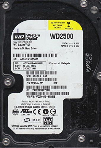 Western Digital WD2500JS-60MHB1, DCM DSCHCTJAH, 250GB SATA 3.5 Hard Drive