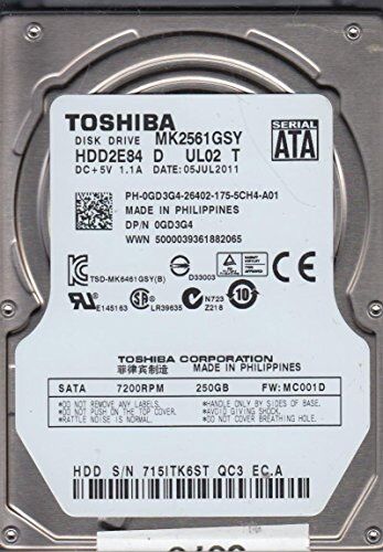 Toshiba MK2561GSY Hard Disk 2.5" 250GB SATA Dischi rigidi (2.5", 250 GB, 7200 rpm)