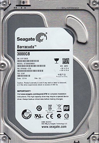 Seagate Desktop ST3000DM001 disco rigido interno 3 TB (3,5 pollici), 7200 rpm, 64 MB di cache, SATA III)