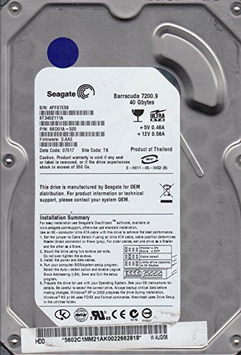 Seagate ST3402111A, 4PF, TK, PN 9BD01A-520, FW 3.AAE, 40GB IDE 3.5 Hard Drive
