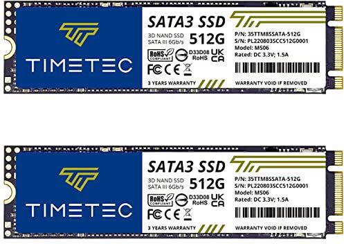 Timetec SSD 3D NAND TLC SATA III 6Gb/s M.2 2280 NGFF 64TBW Read Speed Up to 520MB/s SLC Cache Performance Boost Internal Solid State Drive for PC Computer Laptop and Desktop (2x512GB)