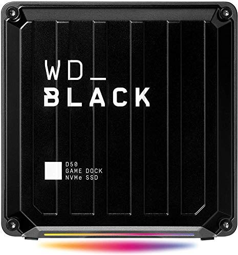 Western Digital BLACK D50 SSD Game Dock NVMe, 2 porte Thunderbolt 3, DisplayPort 1.4, 2 porte USB-C, 3 porte USB-A, ingresso/uscita audio e Gigabit Ethernet; luci RGB personalizzabili,