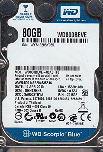 Western Digital Scorpio Blue 80 GB 8 MB 5400RPM WD800BEVE ATA100 notebook hard drive 6,3 cm