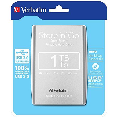 Verbatim Store 'N' Go Hard Disk Esterno Portatile, USB 3.0, Argento, 1 TB