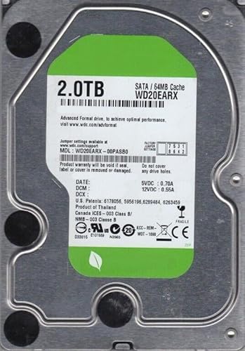 Generic 2 TB SATA WD20EARX-00PASB0 5400 rpm 64 MB HDD 3.5